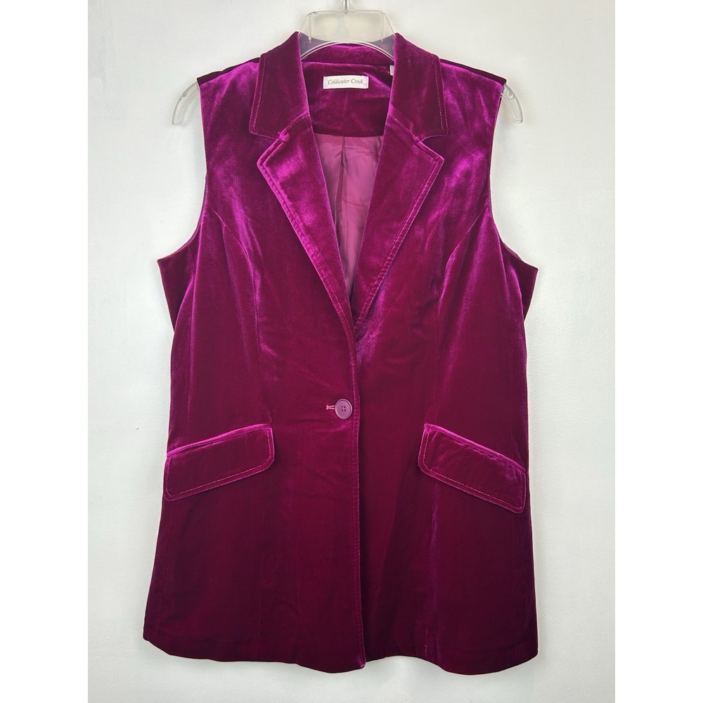 Coldwater Creek Velvet Vest Womens 12 Hot Pink Lined Notch Collar Event Office